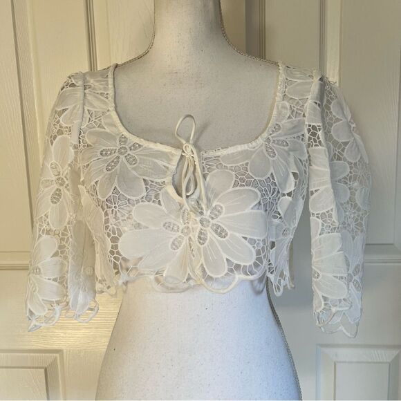 For Love & Lemons Malika Crop Top in White XS NEW MSRP $153 - Picture 5 of 11